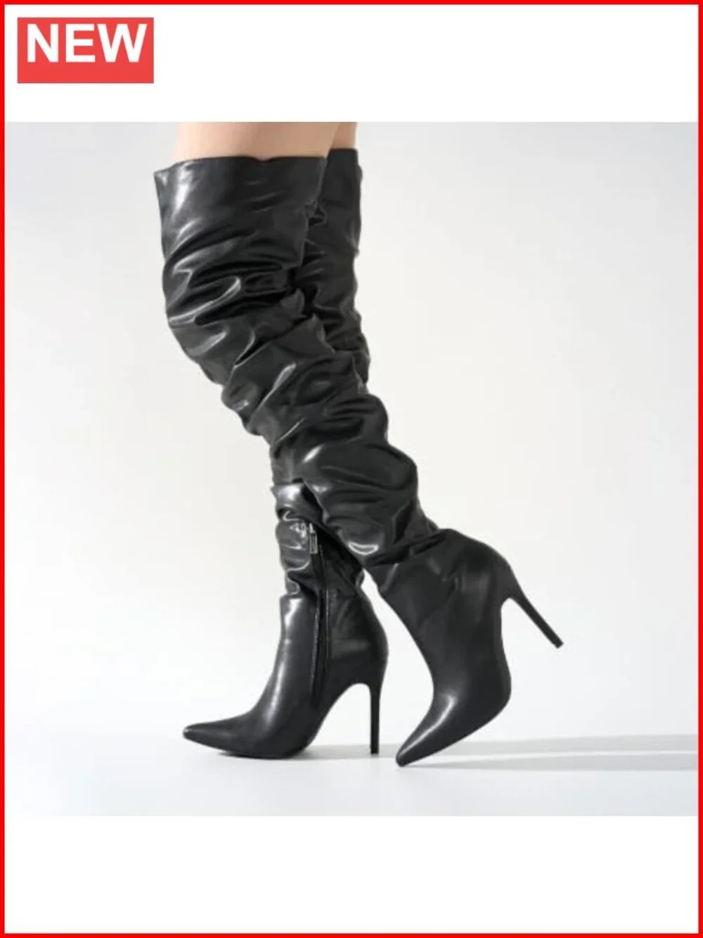 Pointed Toe Thigh High Boots 4 Inch Heel Cushioned Over the Knee Slouch